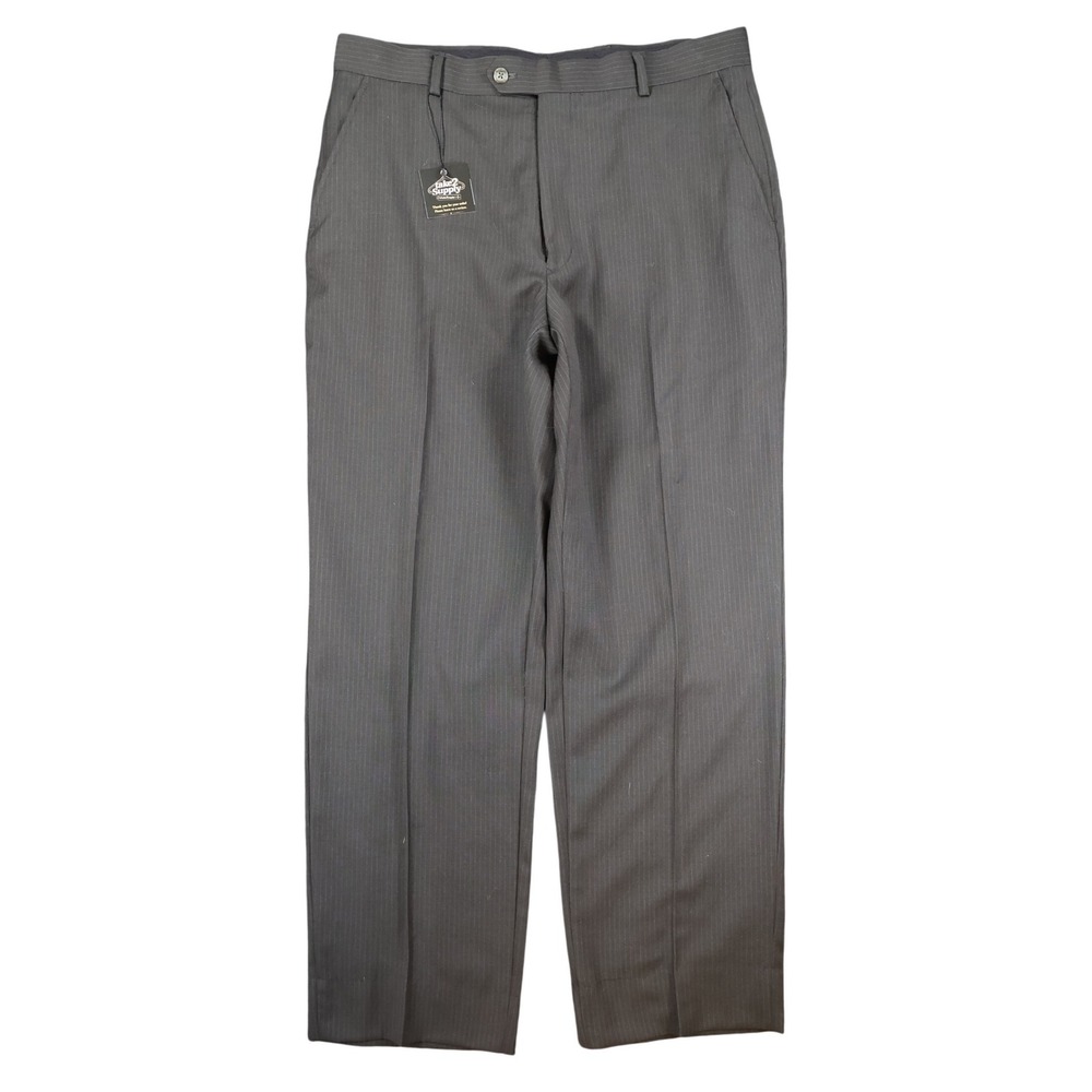 Pierre Cardin Dress Pants Mens 36 Brown Wool Pinstripe Straight Leg Trousers
